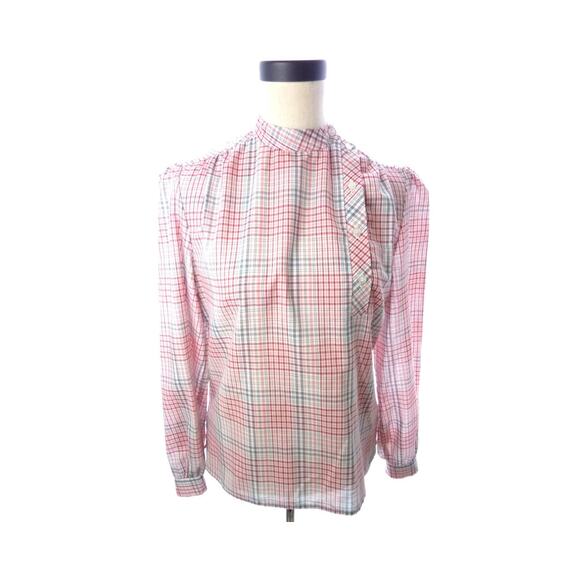 Vintage Pink Plaid Academia Prep Asymmetric Off Centered Shirt Top Retro - Picture 1 of 5
